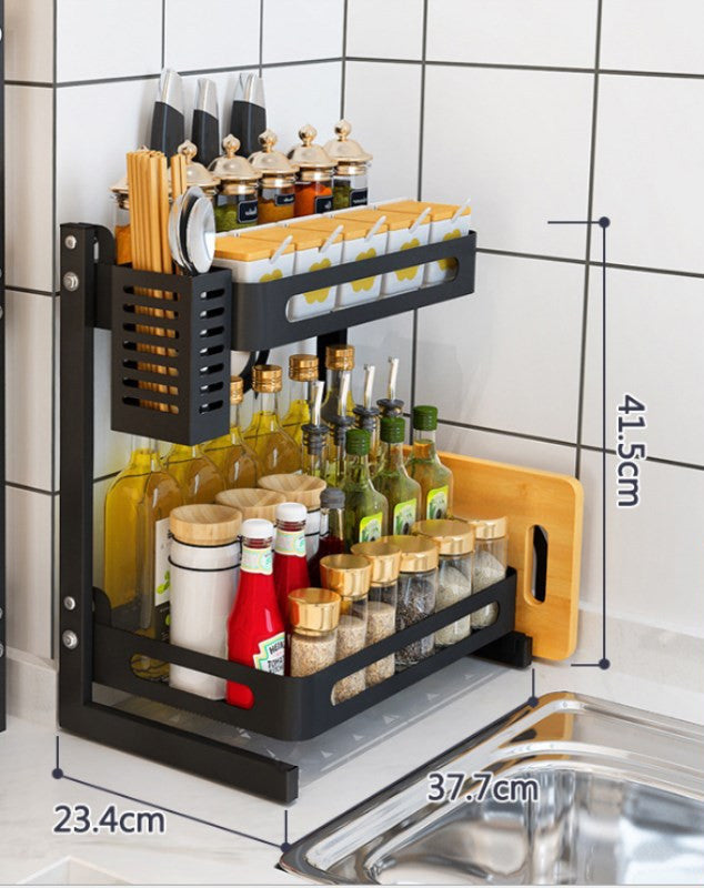 Dual-Layer Black Stainless Spice Rack