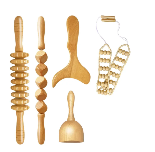 Birch Wood Body Massage Roller Kit.