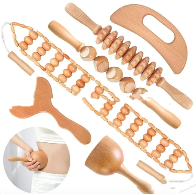 Birch Wood Body Massage Roller Kit.