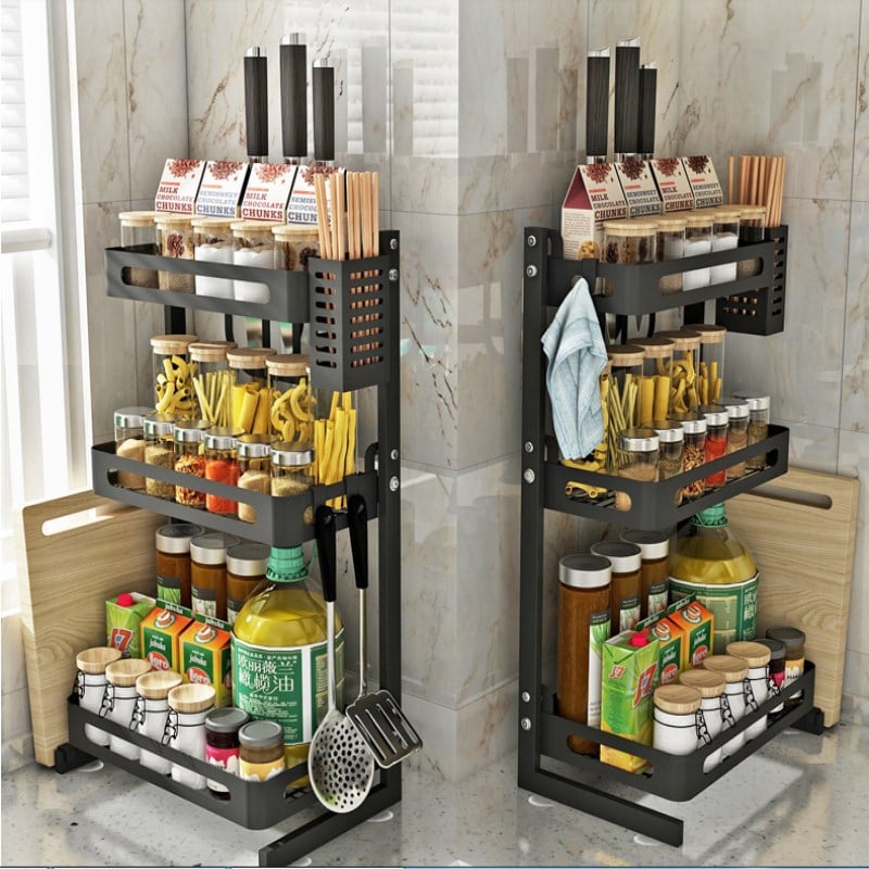 Dual-Layer Black Stainless Spice Rack