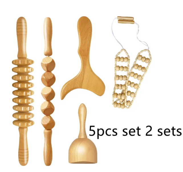 Birch Wood Body Massage Roller Kit.