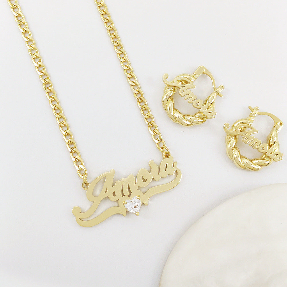 Custom Heart Birthstone Necklace Set