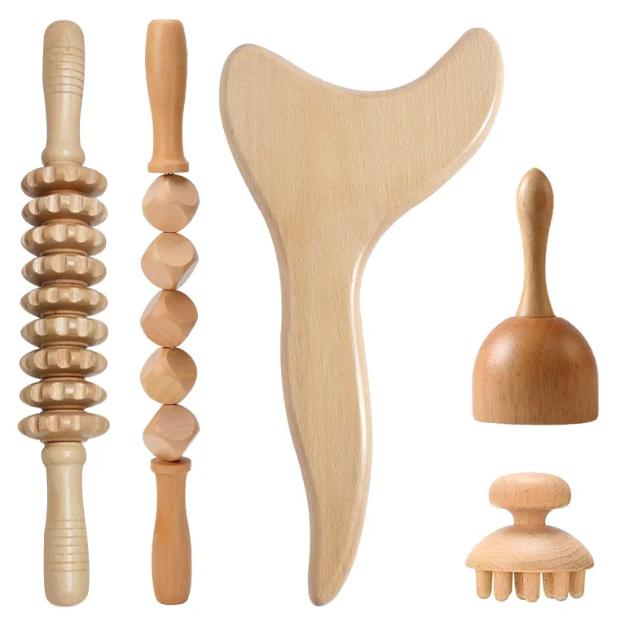 Birch Wood Body Massage Roller Kit.