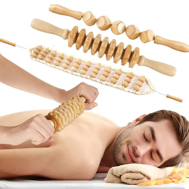 Birch Wood Body Massage Roller Kit.
