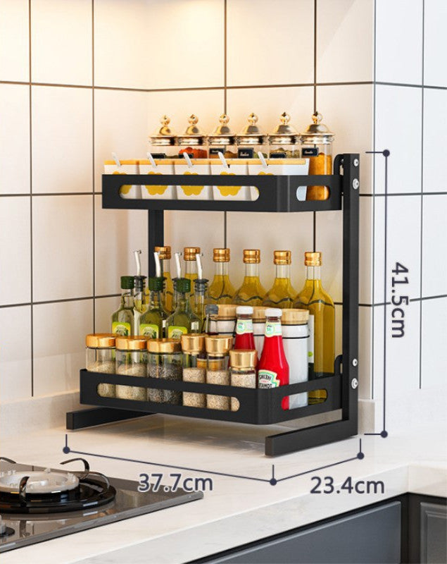 Dual-Layer Black Stainless Spice Rack