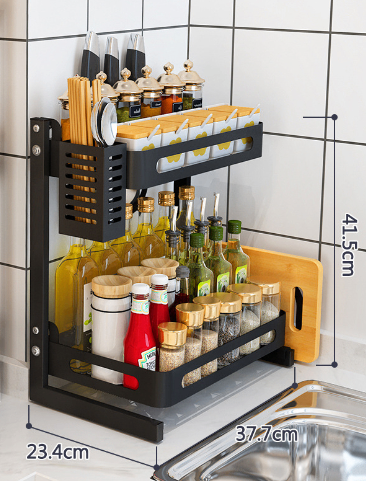 Dual-Layer Black Stainless Spice Rack