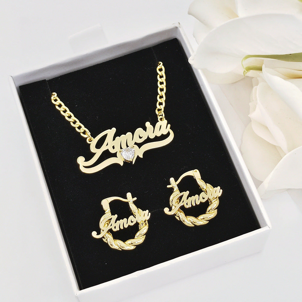 Custom Heart Birthstone Necklace Set