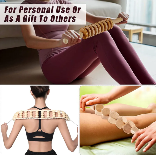 Birch Wood Body Massage Roller Kit.