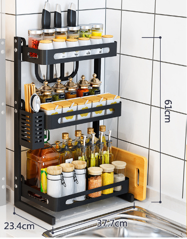 Dual-Layer Black Stainless Spice Rack